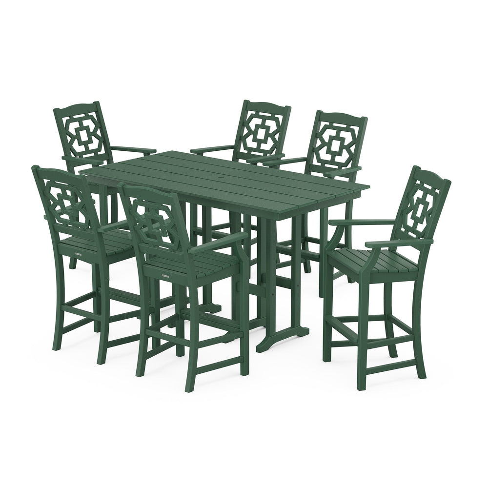 Chinoiserie Arm Chair 7-Piece Farmhouse Bar Set - Green