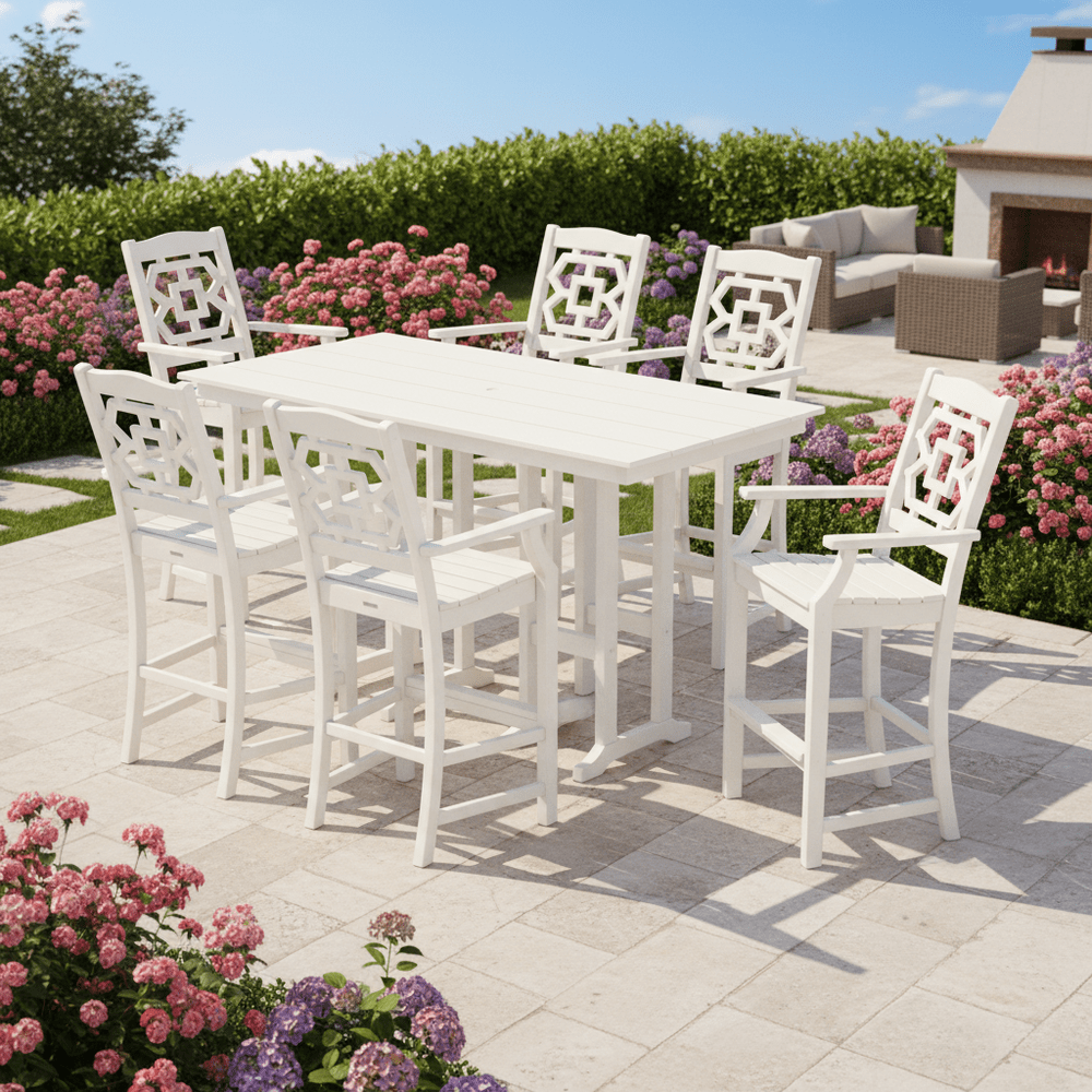 POLYWOOD® Chinoiserie Arm Chair 7-Piece Farmhouse Bar Set - PWS1606-1