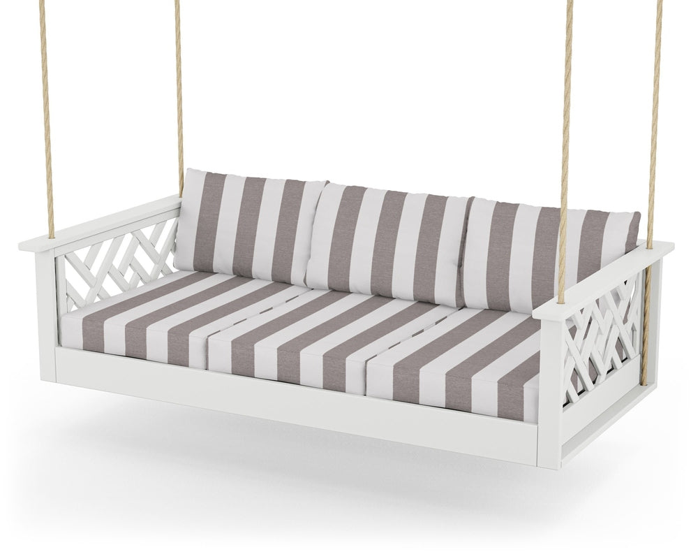 Chippendale Daybed Swing - White / Cabana Stripe Grey Mist