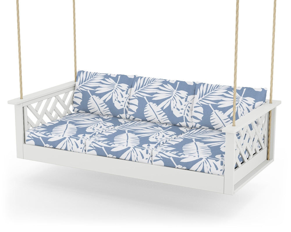 Chippendale Daybed Swing - White / Leaf Sky Blue
