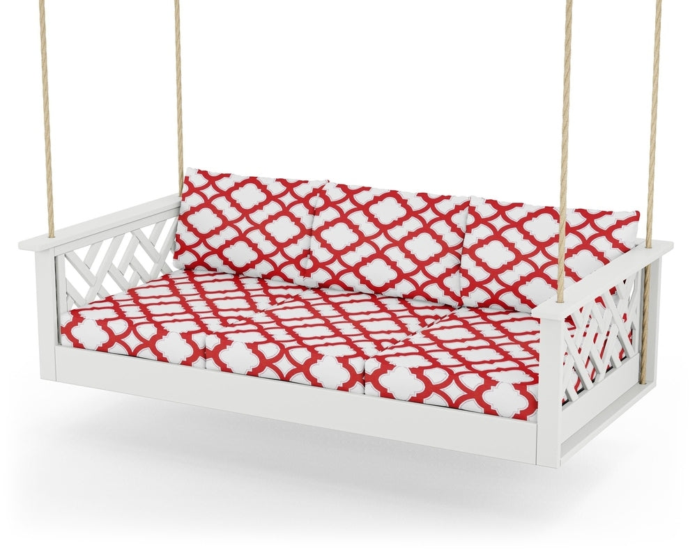 Chippendale Daybed Swing - White / Trellis Crimson