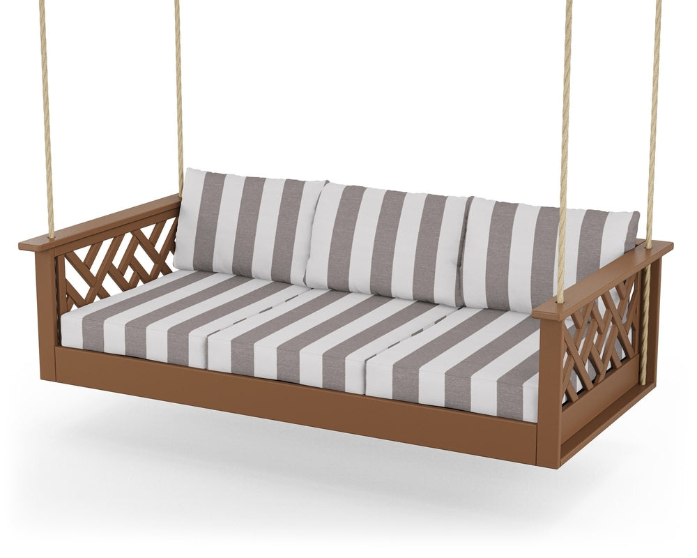 Chippendale Daybed Swing - Teak / Cabana Stripe Grey Mist