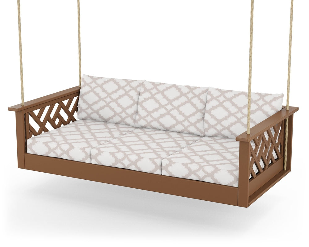 Chippendale Daybed Swing - Teak / Trellis Dune Burlap
