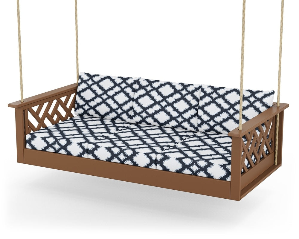 Chippendale Daybed Swing - Teak / Trellis Marine Indigo