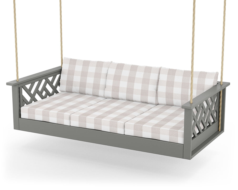 Chippendale Daybed Swing - Slate Grey / Buffalo Plaid Dune Burlap