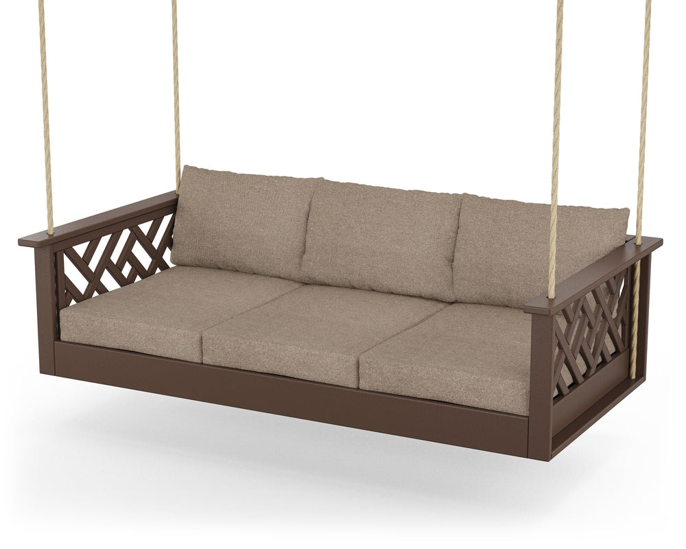 Chippendale Daybed Swing - Mahogany / Spiced Burlap