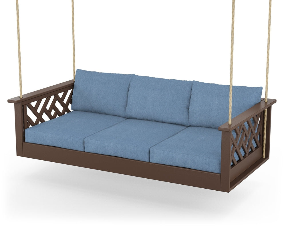 Chippendale Daybed Swing - Mahogany / Sky Blue