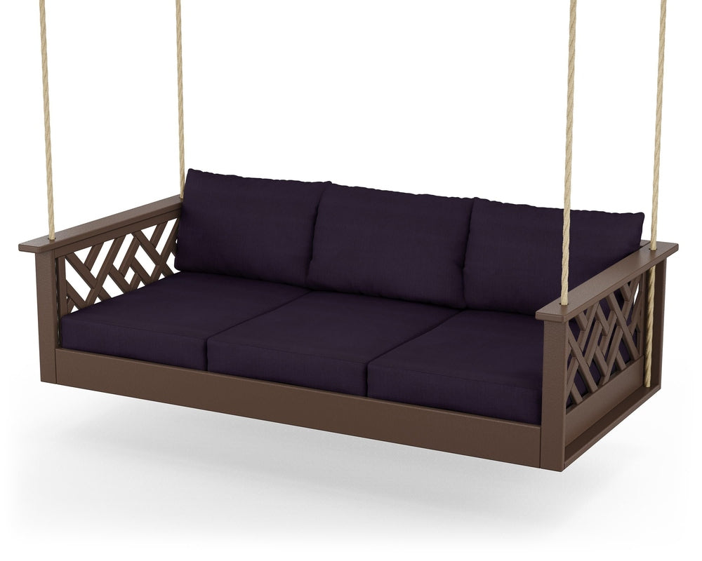 Chippendale Daybed Swing - Mahogany / Navy Linen