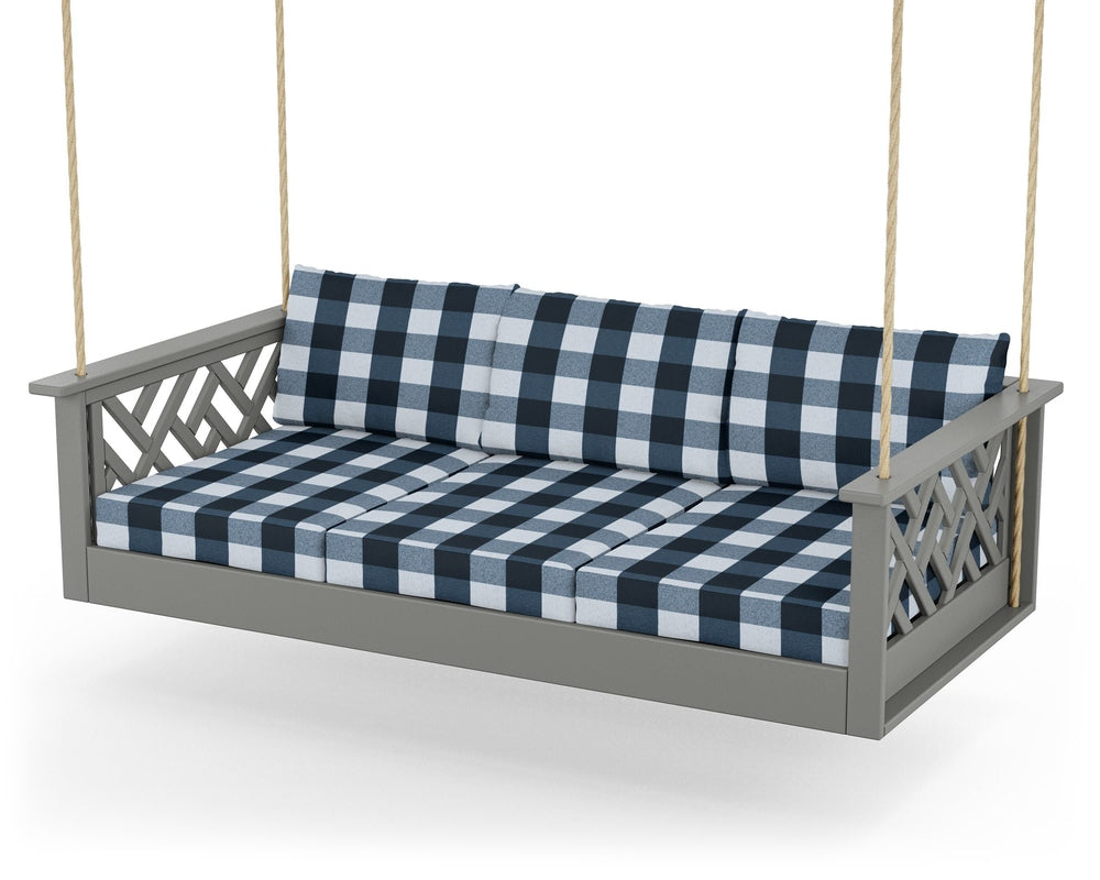 Chippendale Daybed Swing - Slate Grey / Buffalo Plaid Marine Indigo