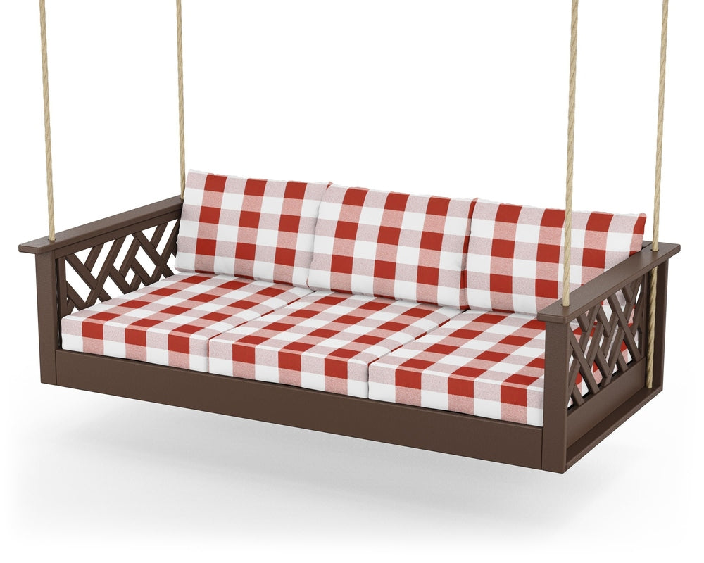 Chippendale Daybed Swing - Mahogany / Buffalo Plaid Crimson
