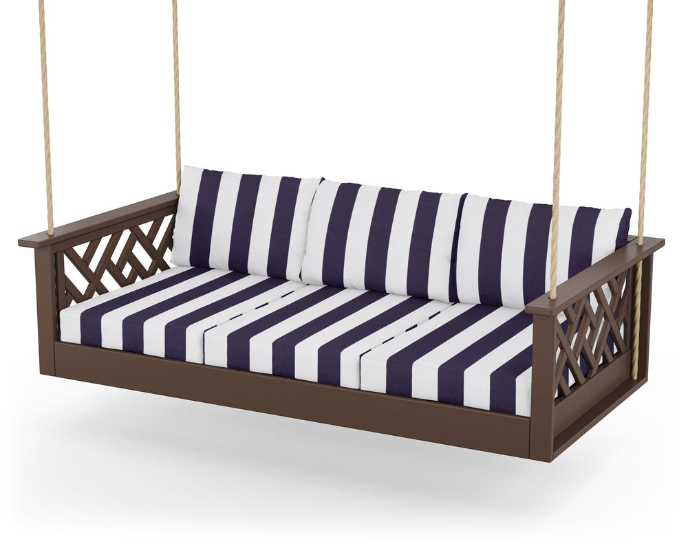Chippendale Daybed Swing - Mahogany / Cabana Stripe Navy