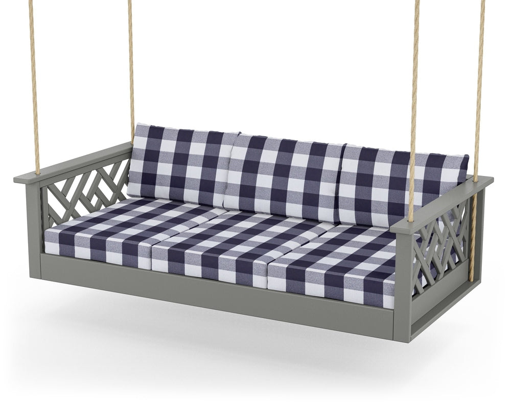 Chippendale Daybed Swing - Slate Grey / Buffalo Plaid Navy