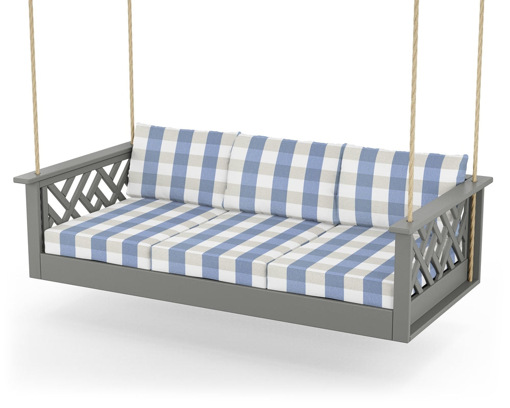 Chippendale Daybed Swing - Slate Grey / Buffalo Plaid Sky Blue
