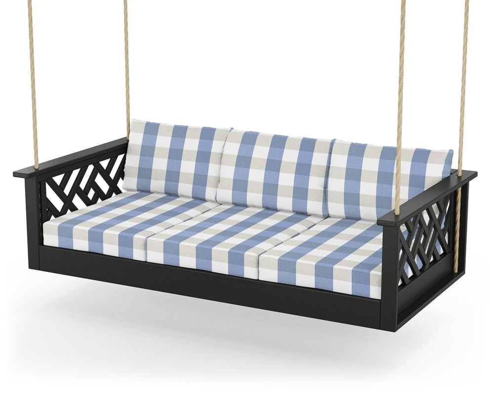 Chippendale Daybed Swing - Black / Buffalo Plaid Sky Blue