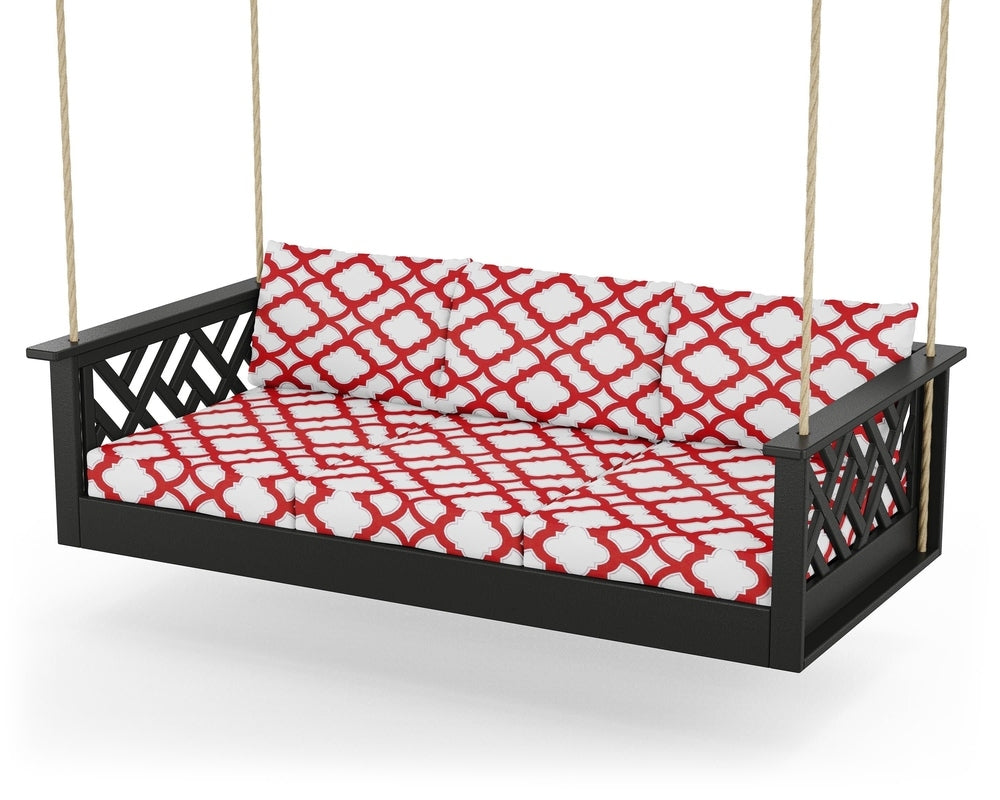 Chippendale Daybed Swing - Black / Trellis Crimson