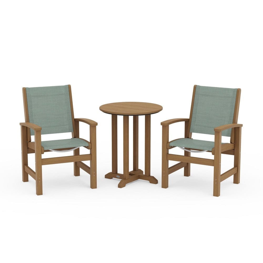 POLYWOOD® Outdoor Furniture Natural / Dupioni Sea Mist Sling POLYWOOD® - Coastal 3-Piece Round Bistro Dining Set - PWS1294