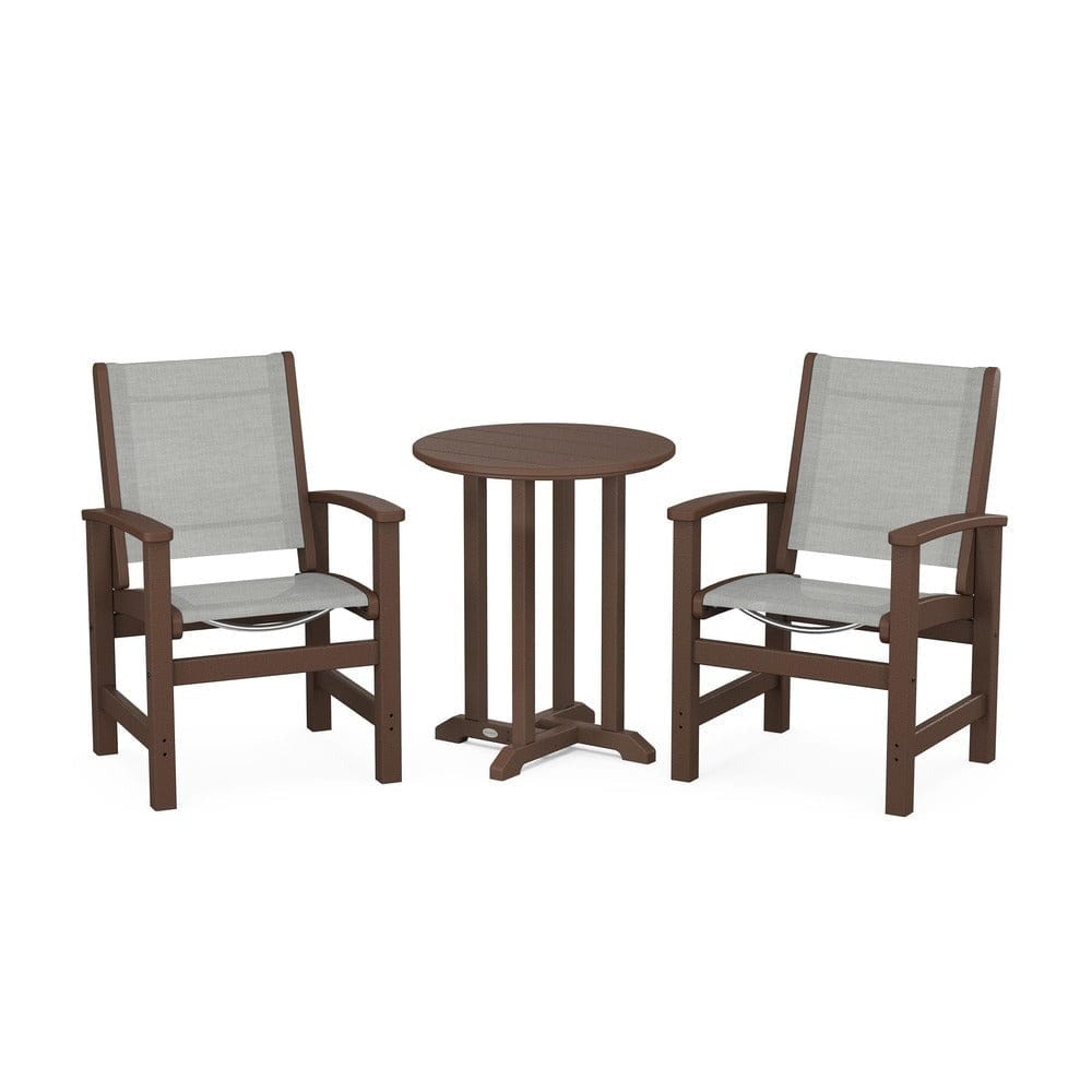 POLYWOOD® Outdoor Furniture Mahogany / Metallic Sling POLYWOOD® - Coastal 3-Piece Round Bistro Dining Set - PWS1294