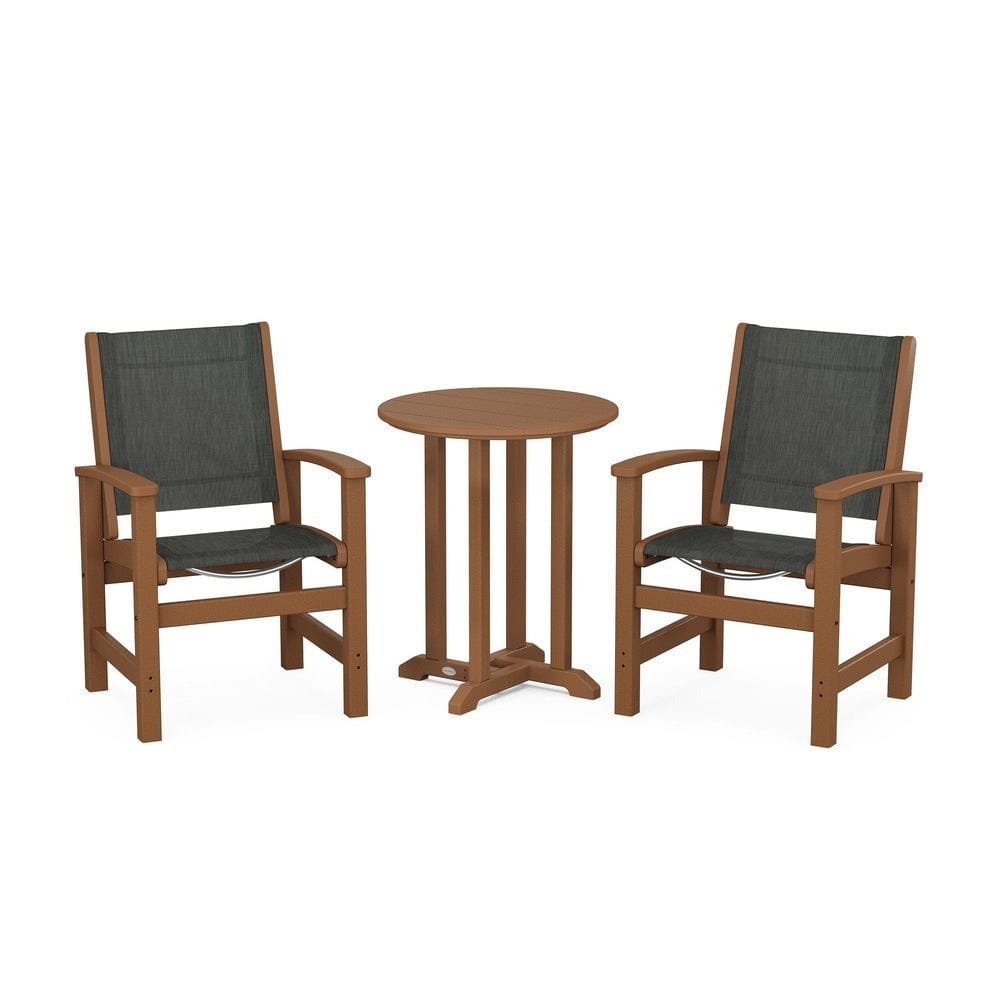 POLYWOOD® Outdoor Furniture Teak / Ember Sling POLYWOOD® - Coastal 3-Piece Round Bistro Dining Set - PWS1294