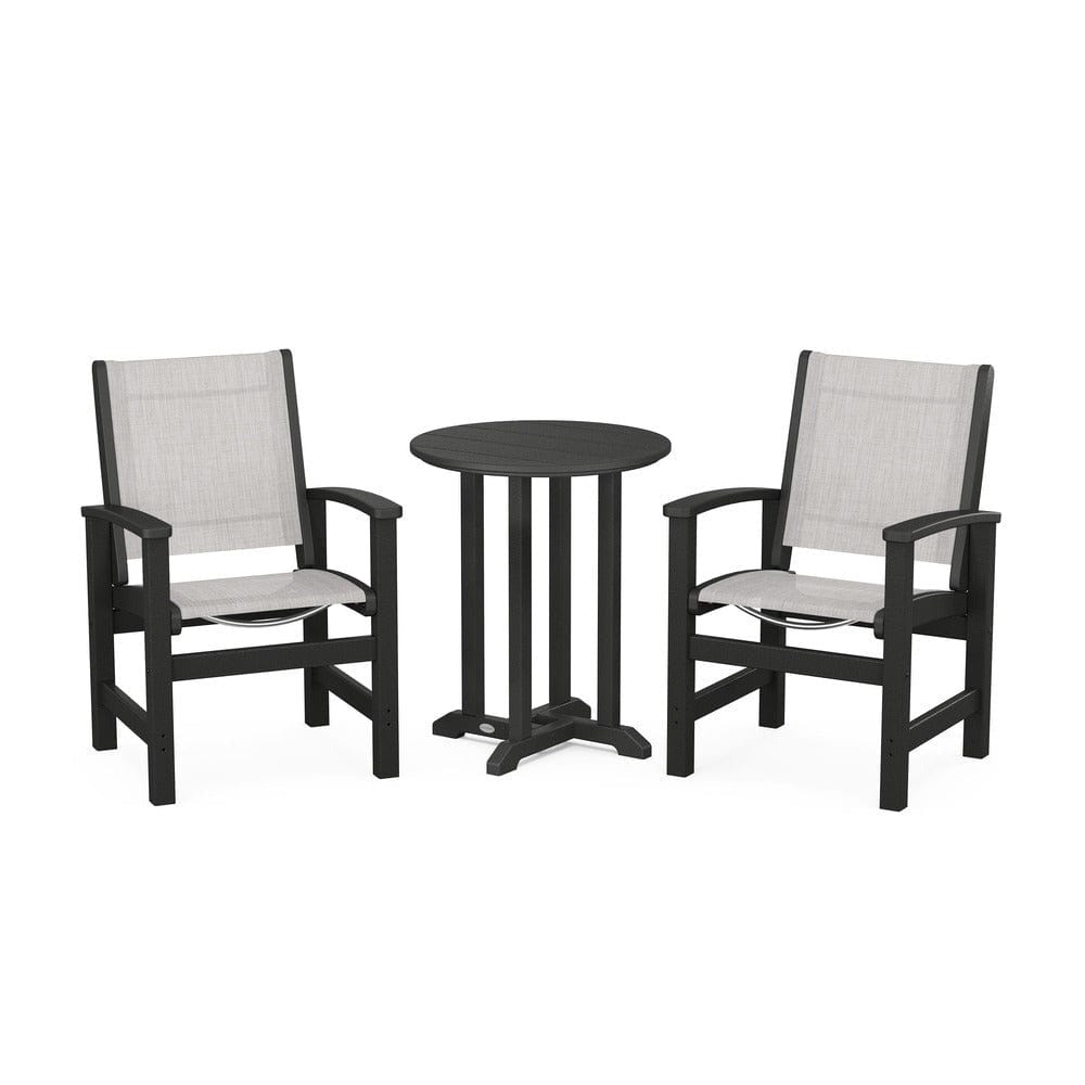 POLYWOOD® Outdoor Furniture Black / Parchment Sling POLYWOOD® - Coastal 3-Piece Round Bistro Dining Set - PWS1294