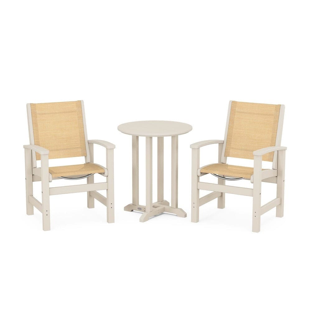 POLYWOOD® Outdoor Furniture Sand / Dupioni Apricot Sling POLYWOOD® - Coastal 3-Piece Round Bistro Dining Set - PWS1294
