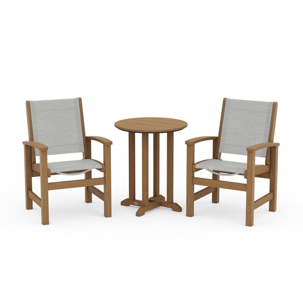 POLYWOOD® Outdoor Furniture Natural / Metallic Sling POLYWOOD® - Coastal 3-Piece Round Bistro Dining Set - PWS1294