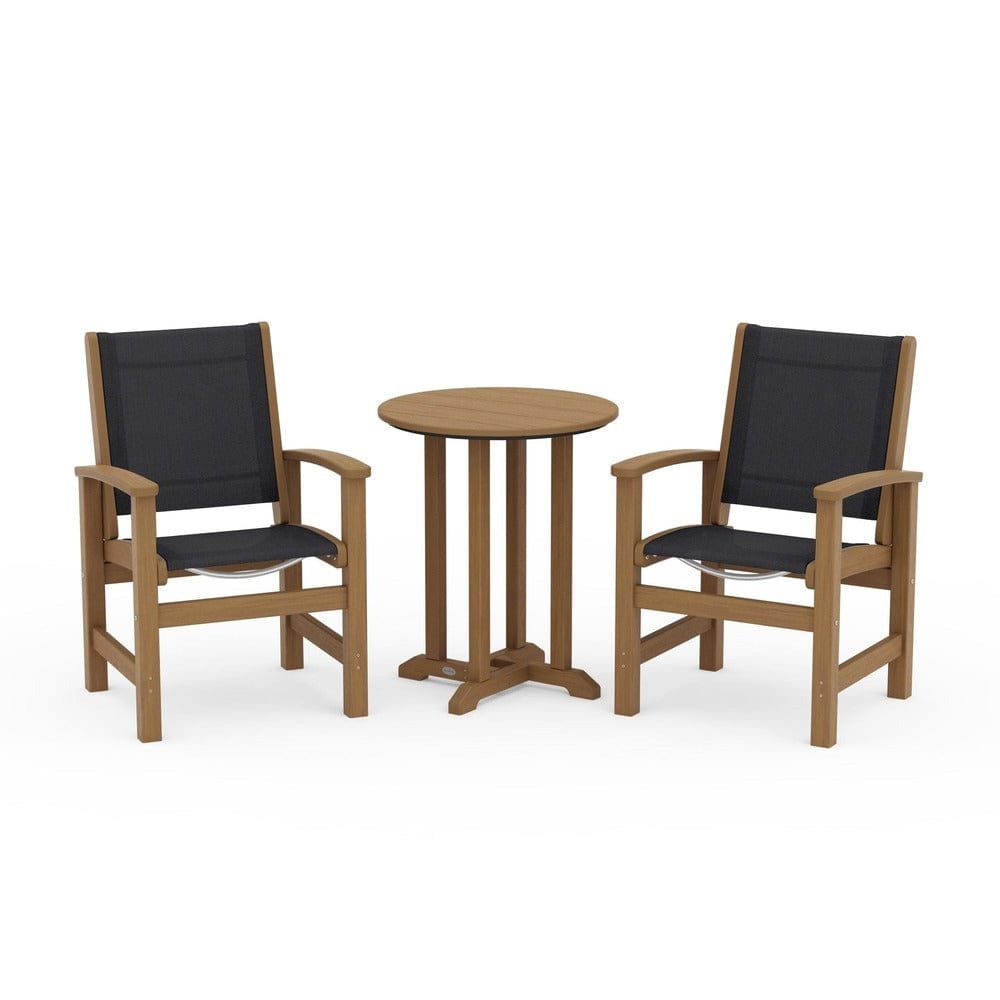 POLYWOOD® Outdoor Furniture Natural / Black Sling POLYWOOD® - Coastal 3-Piece Round Bistro Dining Set - PWS1294