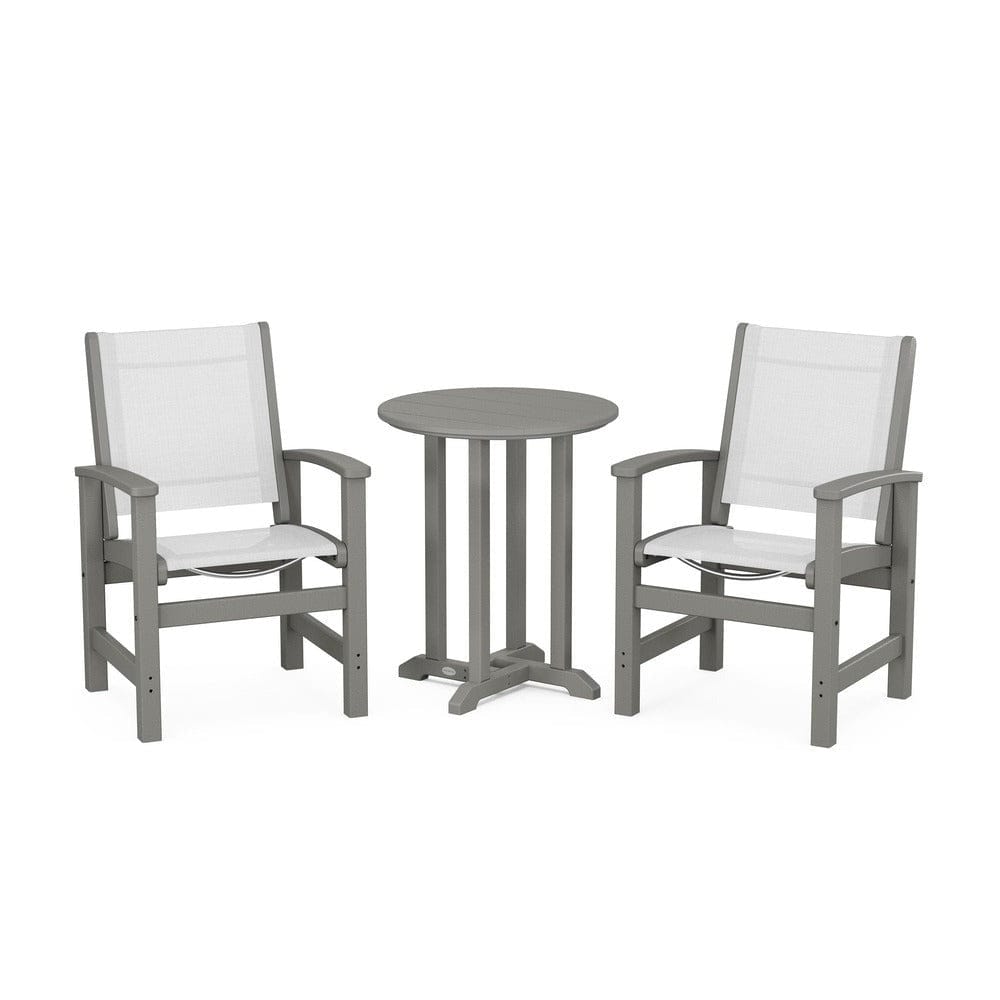POLYWOOD® Outdoor Furniture Slate Grey / White Sling POLYWOOD® - Coastal 3-Piece Round Bistro Dining Set - PWS1294