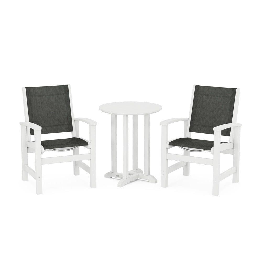 POLYWOOD® Outdoor Furniture White / Ember Sling POLYWOOD® - Coastal 3-Piece Round Bistro Dining Set - PWS1294