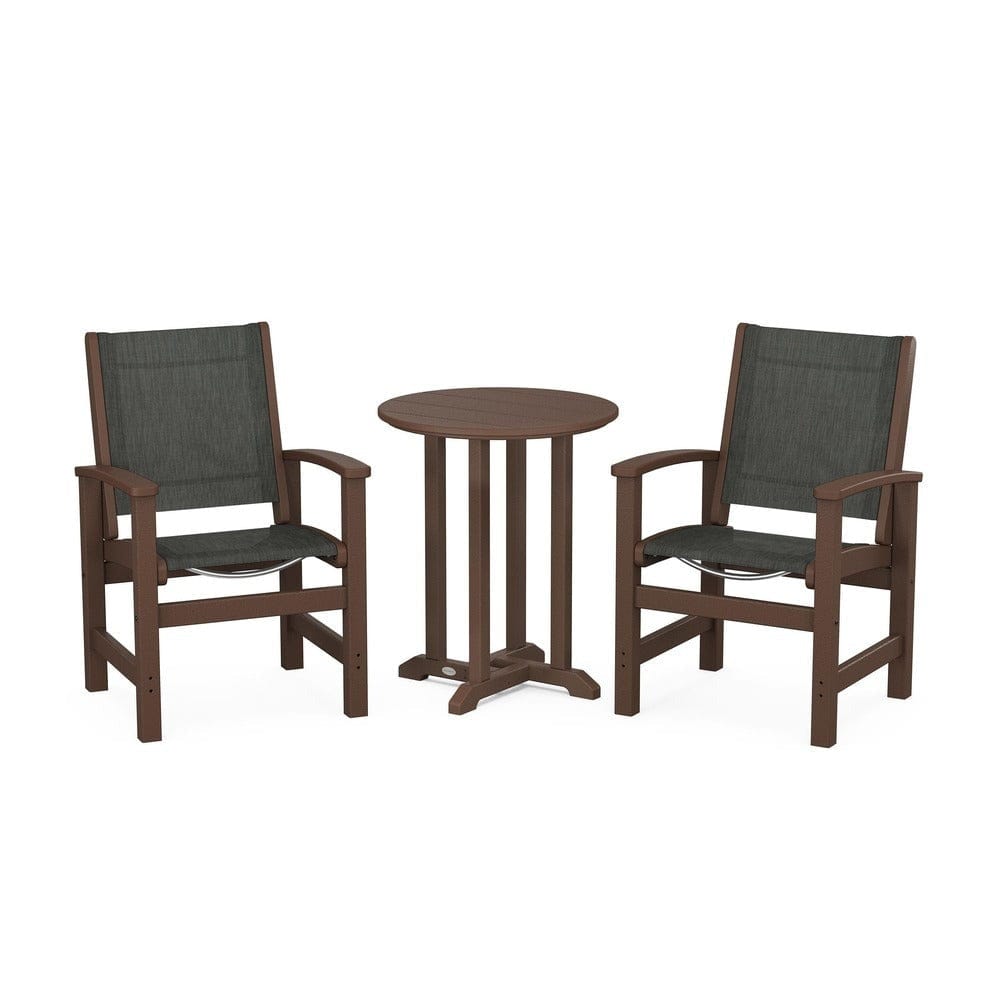 POLYWOOD® Outdoor Furniture Mahogany / Ember Sling POLYWOOD® - Coastal 3-Piece Round Bistro Dining Set - PWS1294