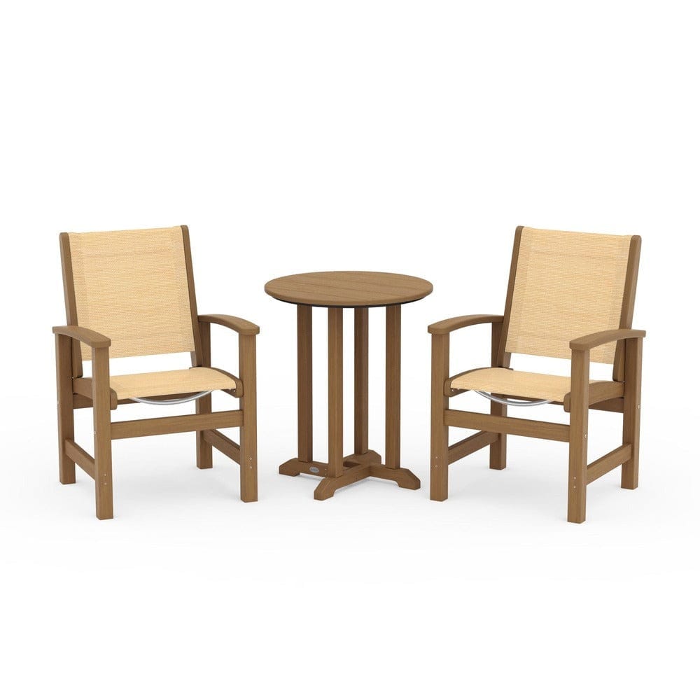 POLYWOOD® Outdoor Furniture Natural / Dupioni Apricot Sling POLYWOOD® - Coastal 3-Piece Round Bistro Dining Set - PWS1294