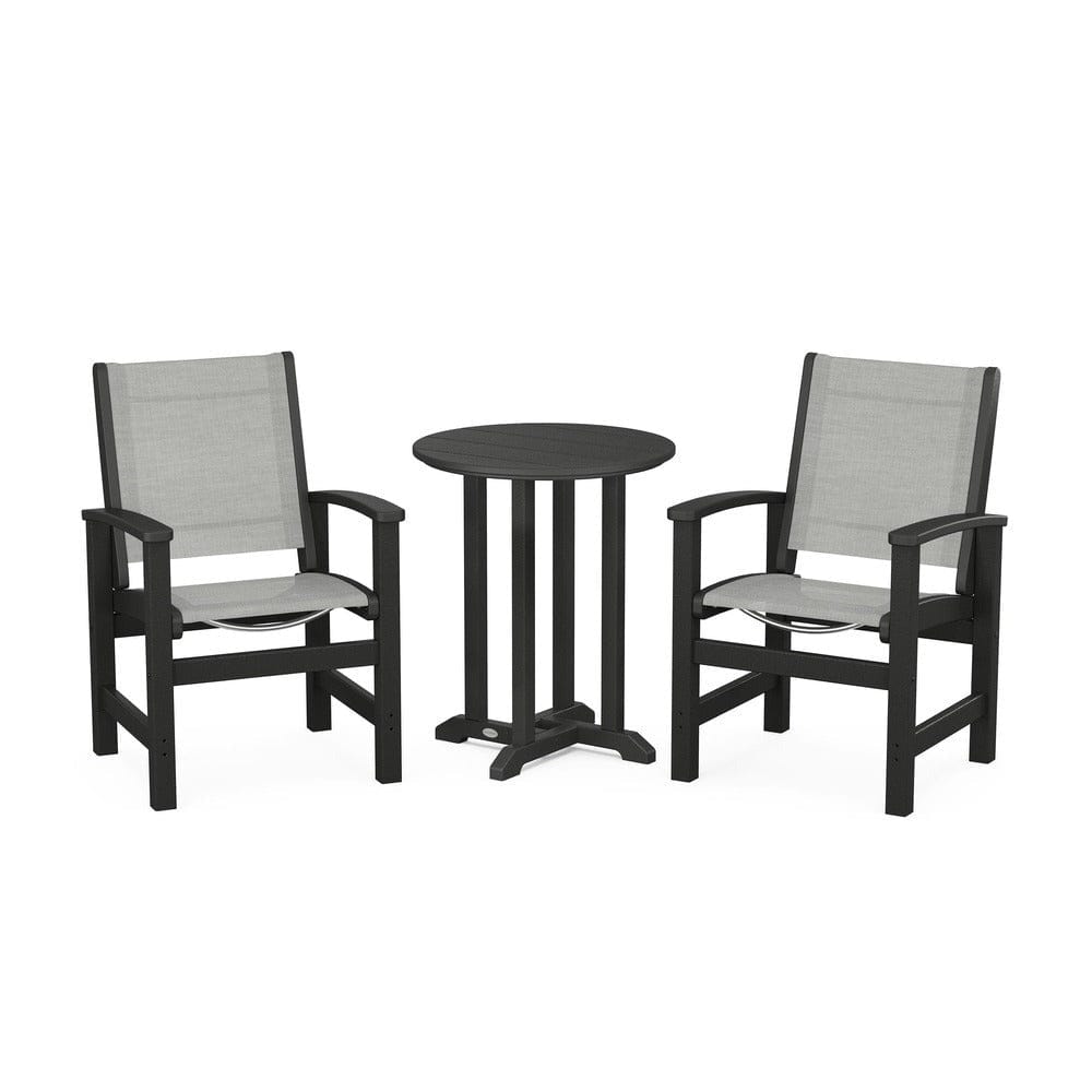 POLYWOOD® Outdoor Furniture Black / Metallic Sling POLYWOOD® - Coastal 3-Piece Round Bistro Dining Set - PWS1294