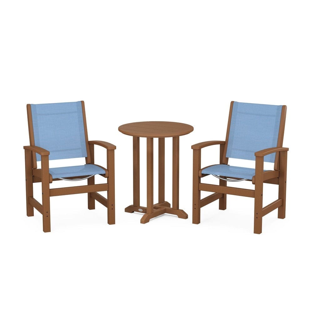 POLYWOOD® Outdoor Furniture Teak / Poolside Sling POLYWOOD® - Coastal 3-Piece Round Bistro Dining Set - PWS1294