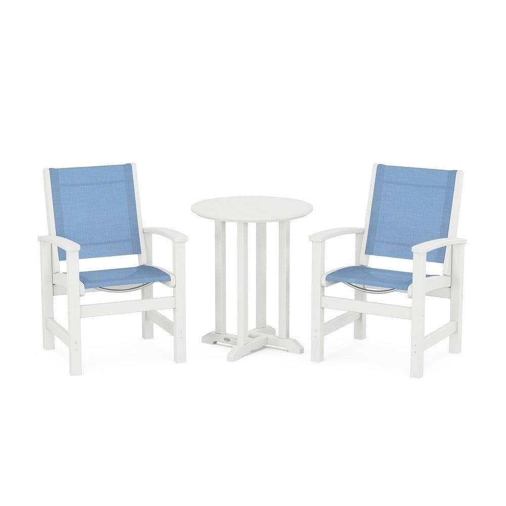 POLYWOOD® Outdoor Furniture White / Poolside Sling POLYWOOD® - Coastal 3-Piece Round Bistro Dining Set - PWS1294