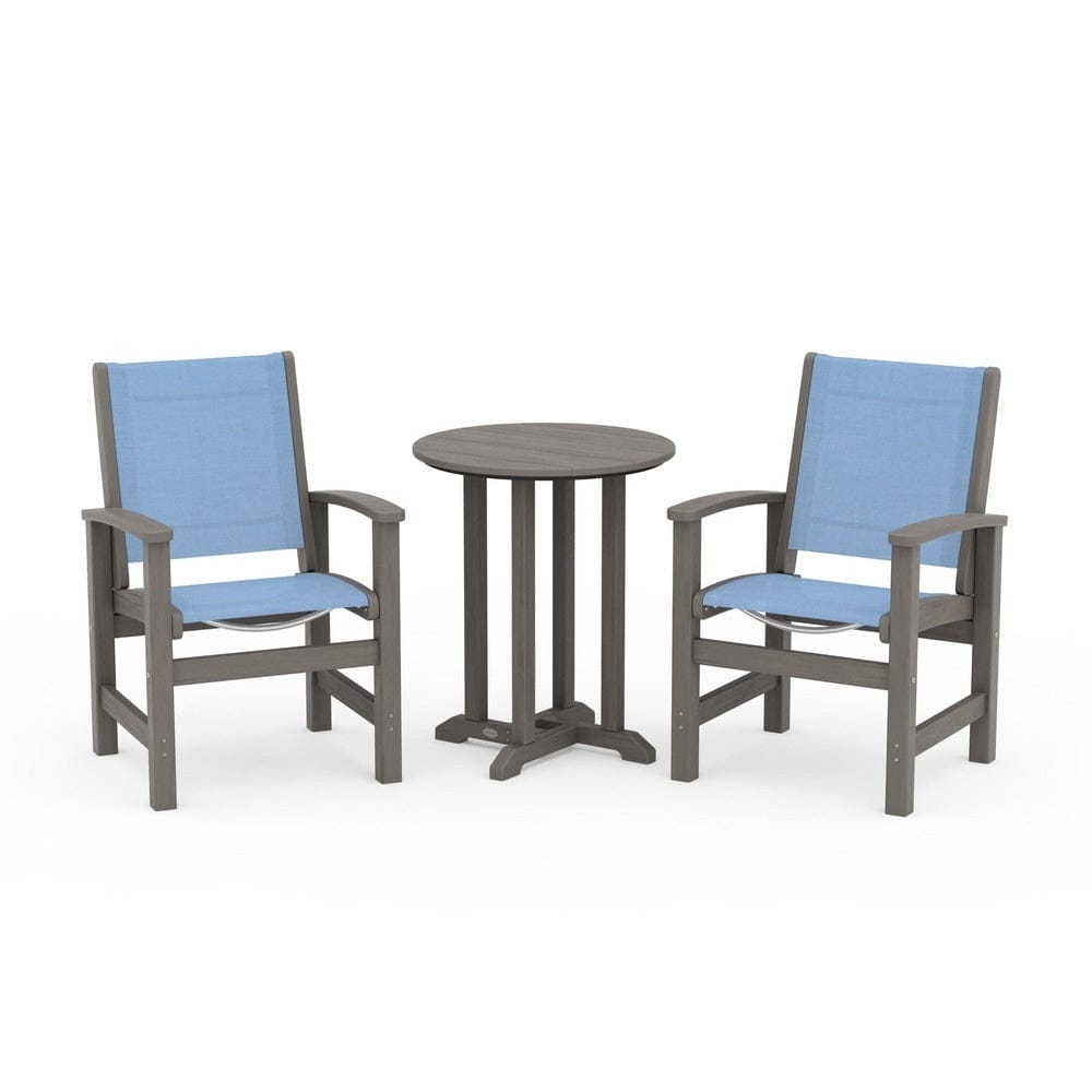 POLYWOOD® Outdoor Furniture Driftwood / Poolside Sling POLYWOOD® - Coastal 3-Piece Round Bistro Dining Set - PWS1294