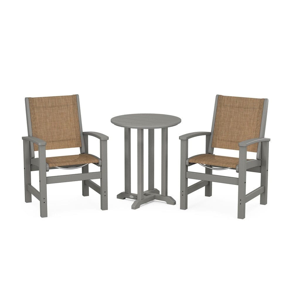 POLYWOOD® Outdoor Furniture Slate Grey / Burlap Sling POLYWOOD® - Coastal 3-Piece Round Bistro Dining Set - PWS1294