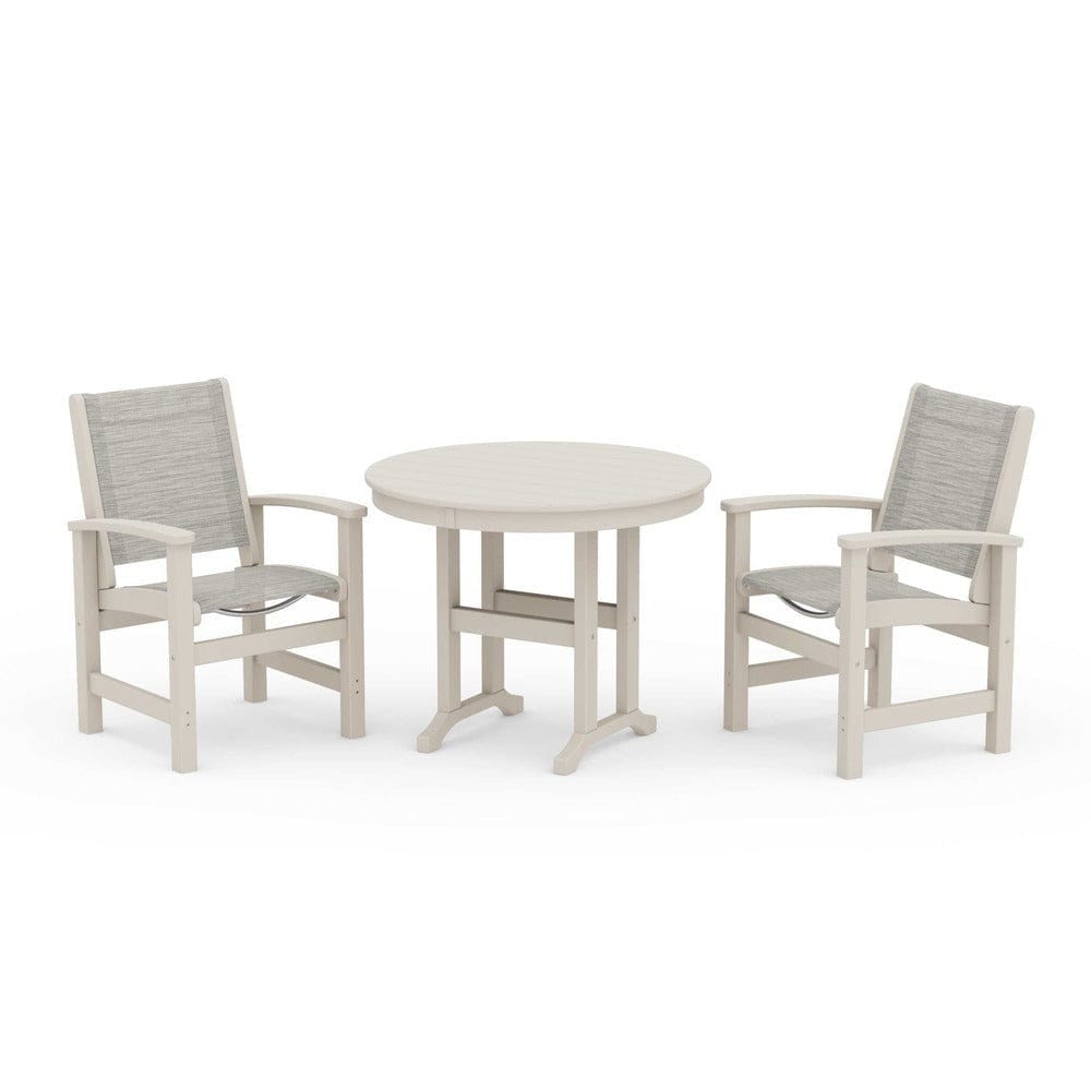 POLYWOOD® Outdoor Furniture Sand / Birch Sling POLYWOOD® - Coastal 3-Piece Round Dining Set - PWS1327