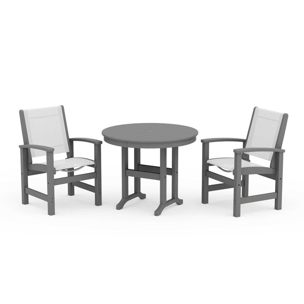 POLYWOOD® Outdoor Furniture Slate Grey / White Sling POLYWOOD® - Coastal 3-Piece Round Dining Set - PWS1327