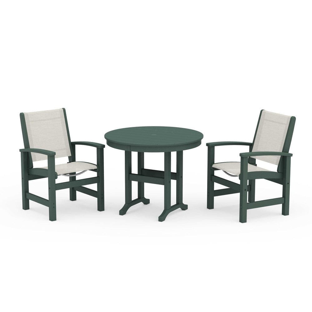 POLYWOOD® Outdoor Furniture Green / Parchment Sling POLYWOOD® - Coastal 3-Piece Round Dining Set - PWS1327
