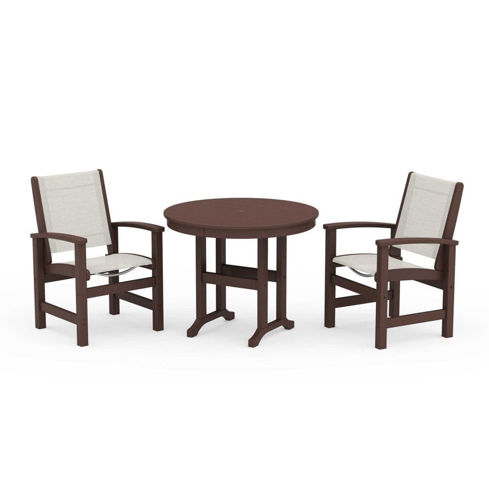 POLYWOOD® Outdoor Furniture Mahogany / Parchment Sling POLYWOOD® - Coastal 3-Piece Round Dining Set - PWS1327