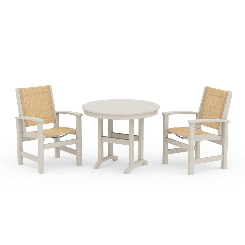 POLYWOOD® Outdoor Furniture Sand / Dupioni Apricot Sling POLYWOOD® - Coastal 3-Piece Round Dining Set - PWS1327