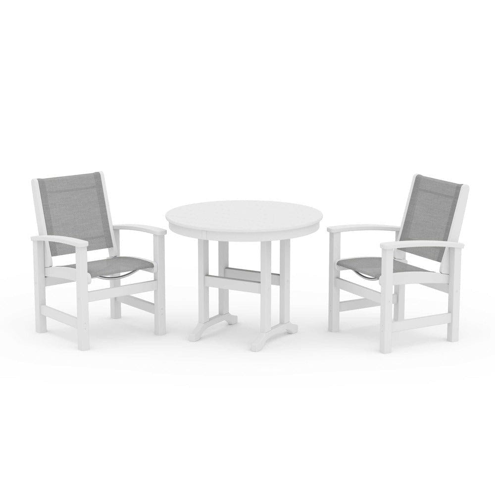 POLYWOOD® Outdoor Furniture White / Metallic Sling POLYWOOD® - Coastal 3-Piece Round Dining Set - PWS1327