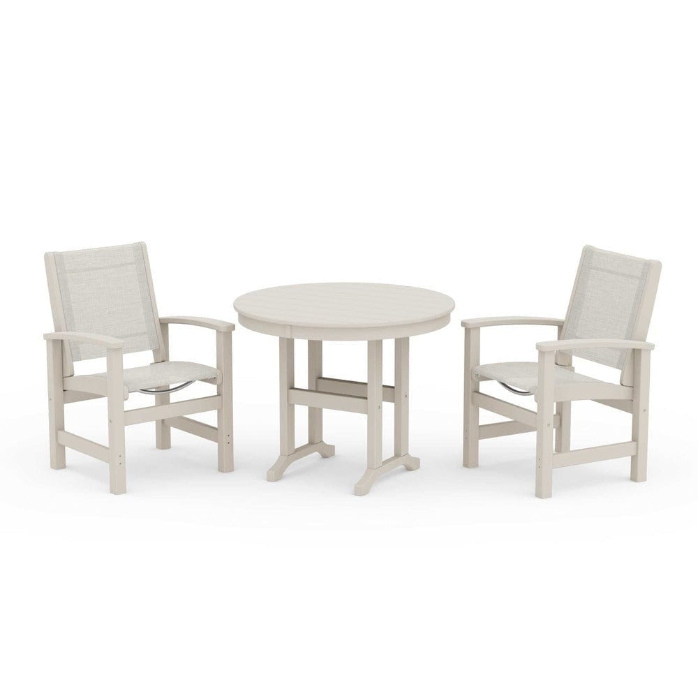POLYWOOD® Outdoor Furniture Sand / Parchment Sling POLYWOOD® - Coastal 3-Piece Round Dining Set - PWS1327