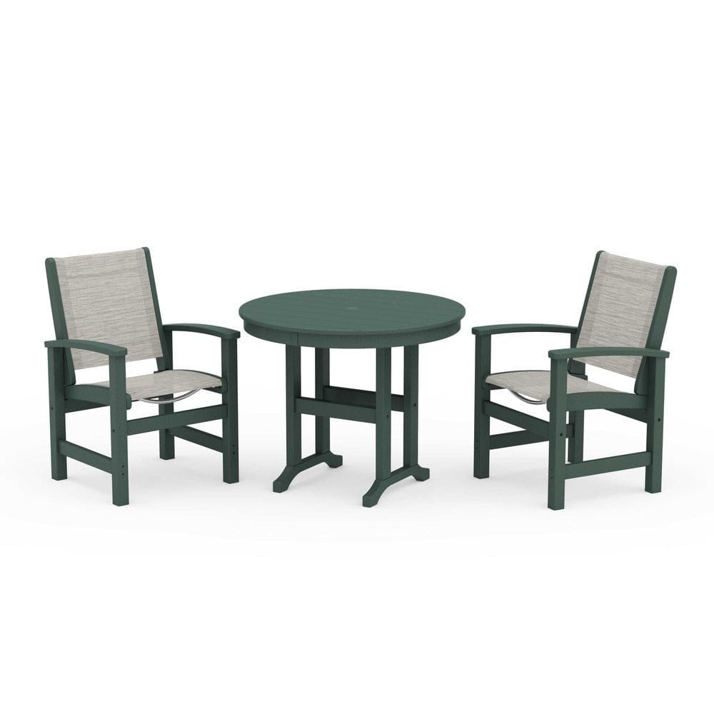 POLYWOOD® Outdoor Furniture Green / Birch Sling POLYWOOD® - Coastal 3-Piece Round Dining Set - PWS1327
