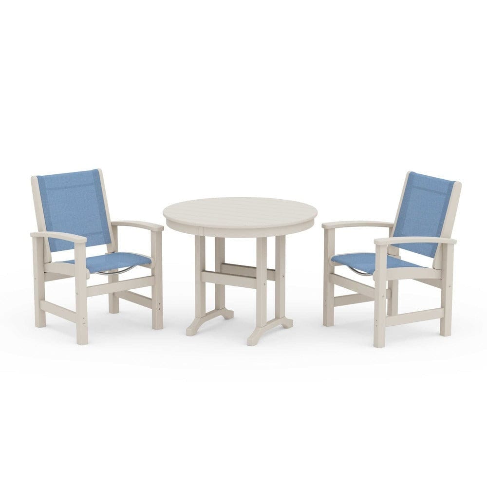 POLYWOOD® Outdoor Furniture Sand / Poolside Sling POLYWOOD® - Coastal 3-Piece Round Dining Set - PWS1327