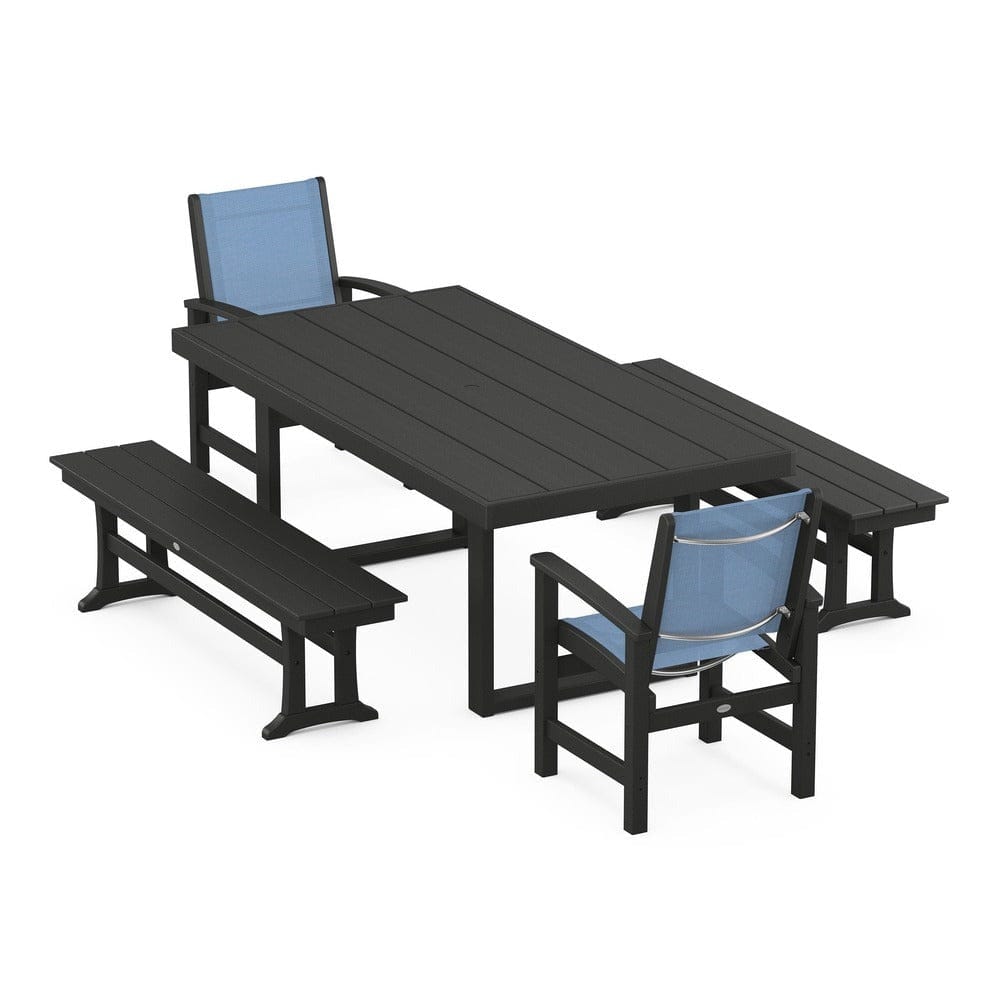 POLYWOOD® Outdoor Furniture Black / Poolside Sling POLYWOOD® - Coastal 5-Piece Dining Set with Trestle Legs - PWS870