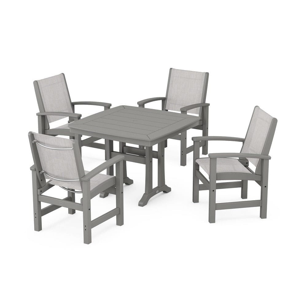 POLYWOOD® Outdoor Furniture Slate Grey / Parchment Sling POLYWOOD® - Coastal 5-Piece Dining Set with Trestle Legs - PWS966