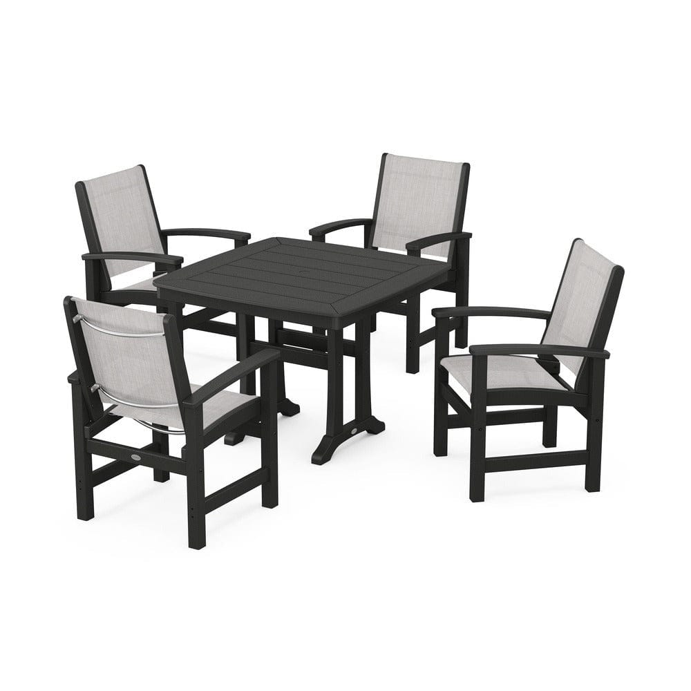 POLYWOOD® Outdoor Furniture Black / Parchment Sling POLYWOOD® - Coastal 5-Piece Dining Set with Trestle Legs - PWS966