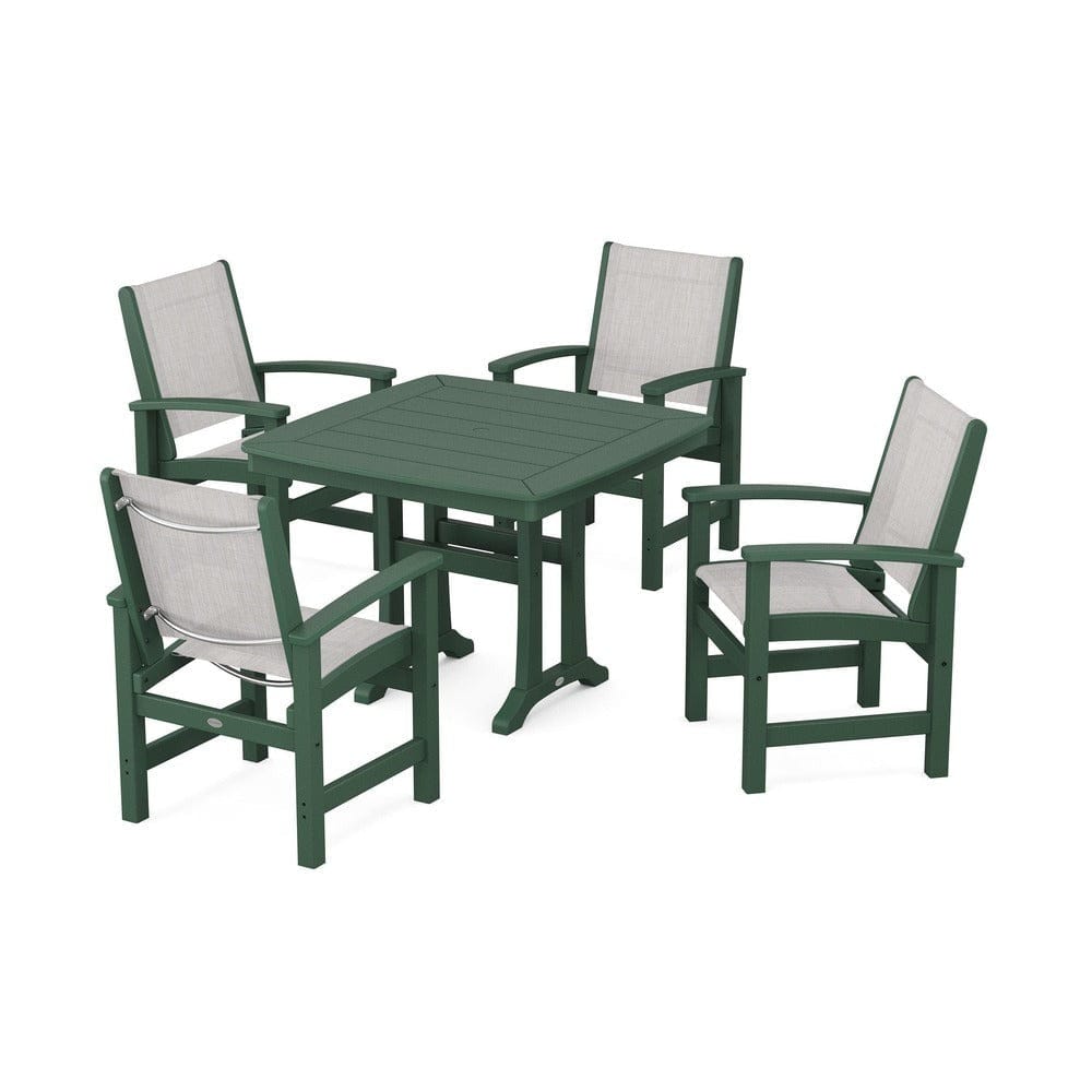 POLYWOOD® Outdoor Furniture Green / Parchment Sling POLYWOOD® - Coastal 5-Piece Dining Set with Trestle Legs - PWS966