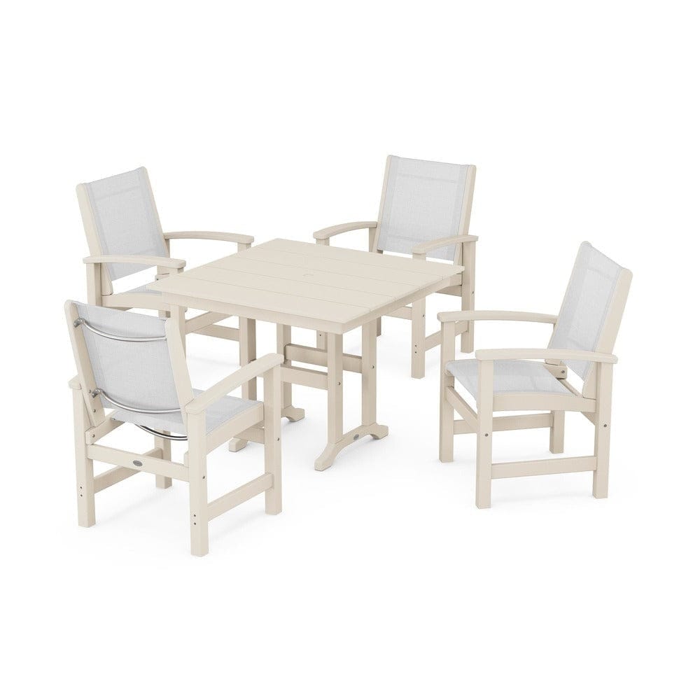 POLYWOOD® Outdoor Furniture Sand / White Sling POLYWOOD® - Coastal 5-Piece Farmhouse Dining Set - PWS1141