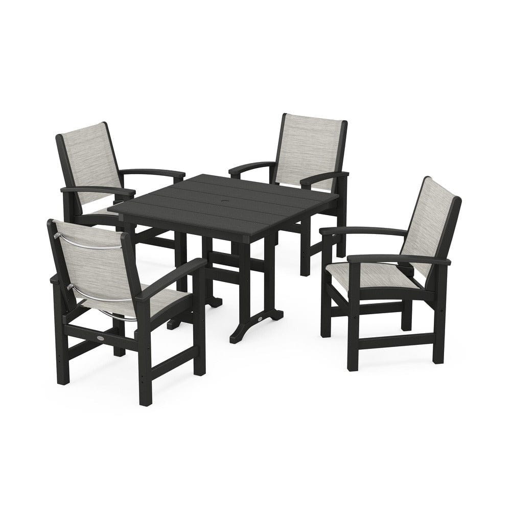 POLYWOOD® Outdoor Furniture Black / Birch Sling POLYWOOD® - Coastal 5-Piece Farmhouse Dining Set - PWS1141